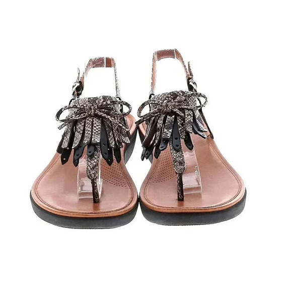 Fitflop Womens Tia Sandals size 8 black leather & Python fringe thongs - Picture 2 of 12